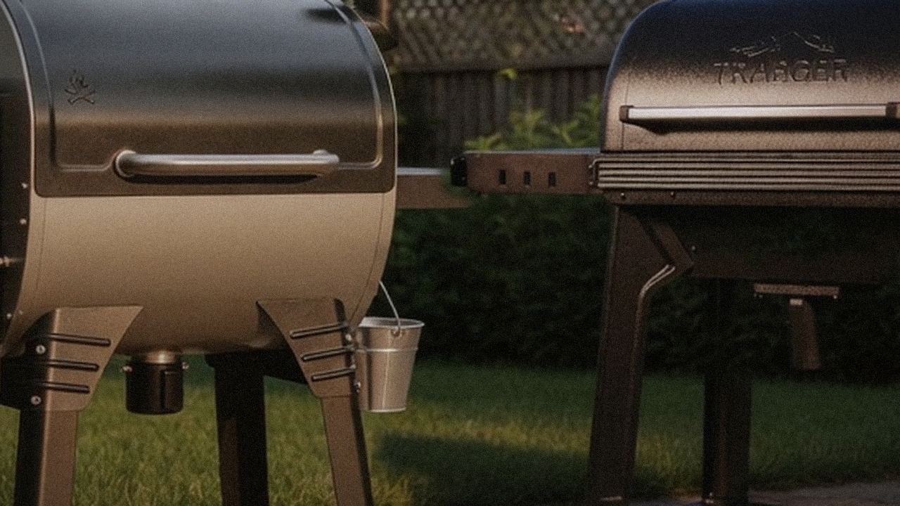 Close comparison of the Camp Chef Woodwind WiFi 24 controller next to the Traeger Timberline controller