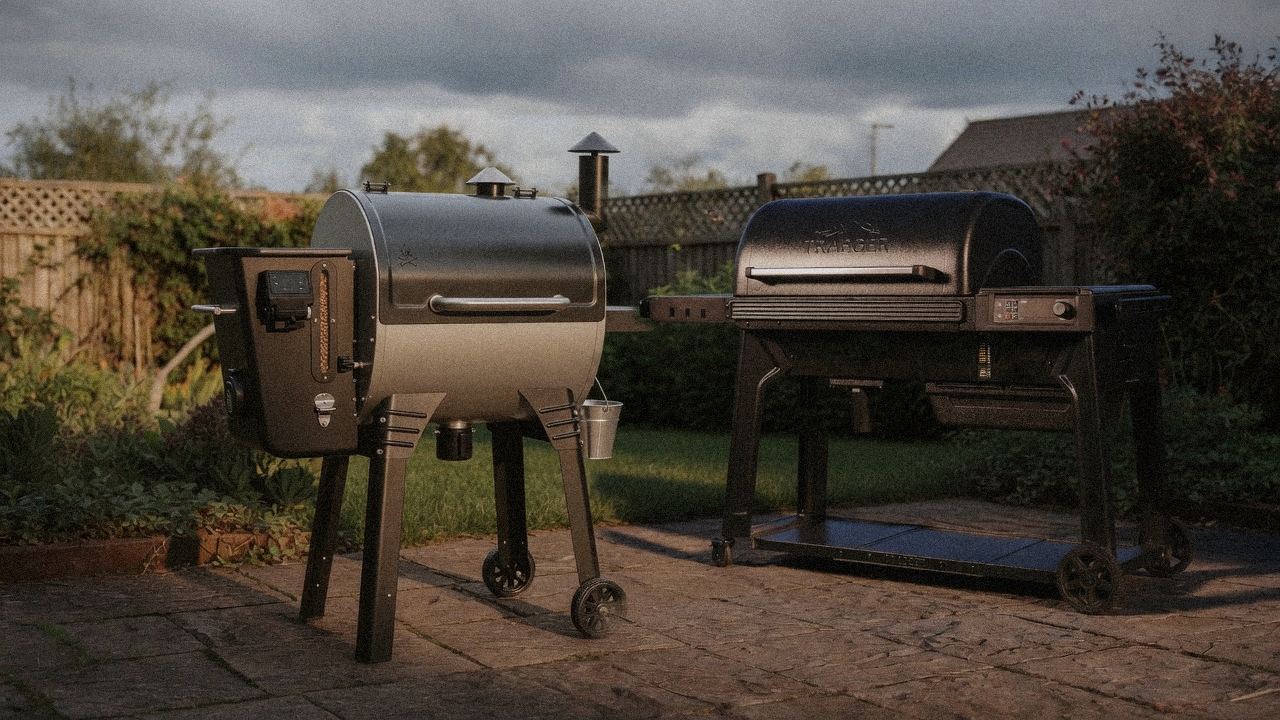 Morning patio with the Camp Chef Woodwind Pro WiFi 24 and the Traeger Timberline, unboxing-day mood