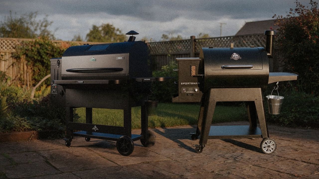 Green Mountain Grills Peak beside Pit Boss Sportsman, editorial product photography