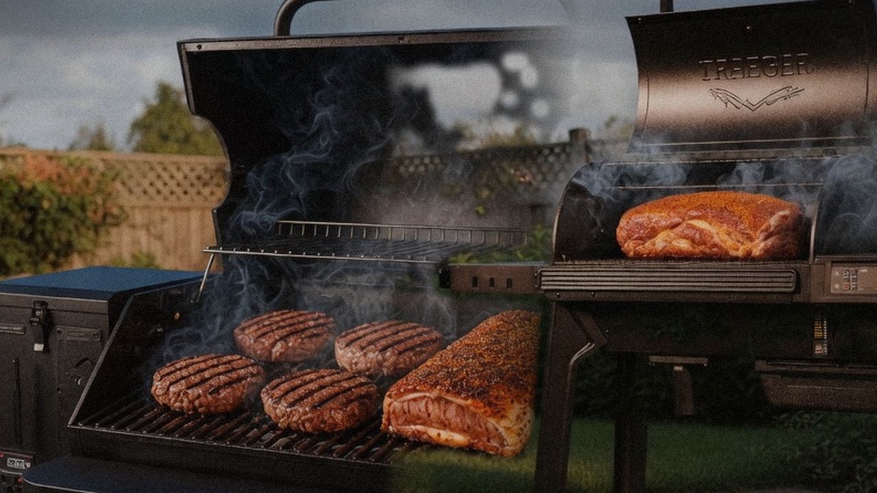 Searing and grate view: Green Mountain Grills Peak next to Traeger Timberline