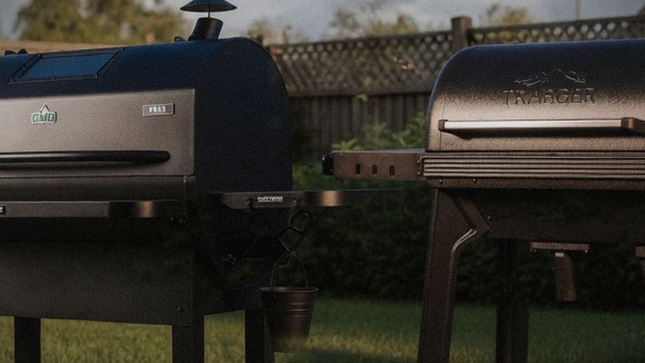 Green Mountain Grills Peak and Traeger Woodridge Pro starting up, controllers lit