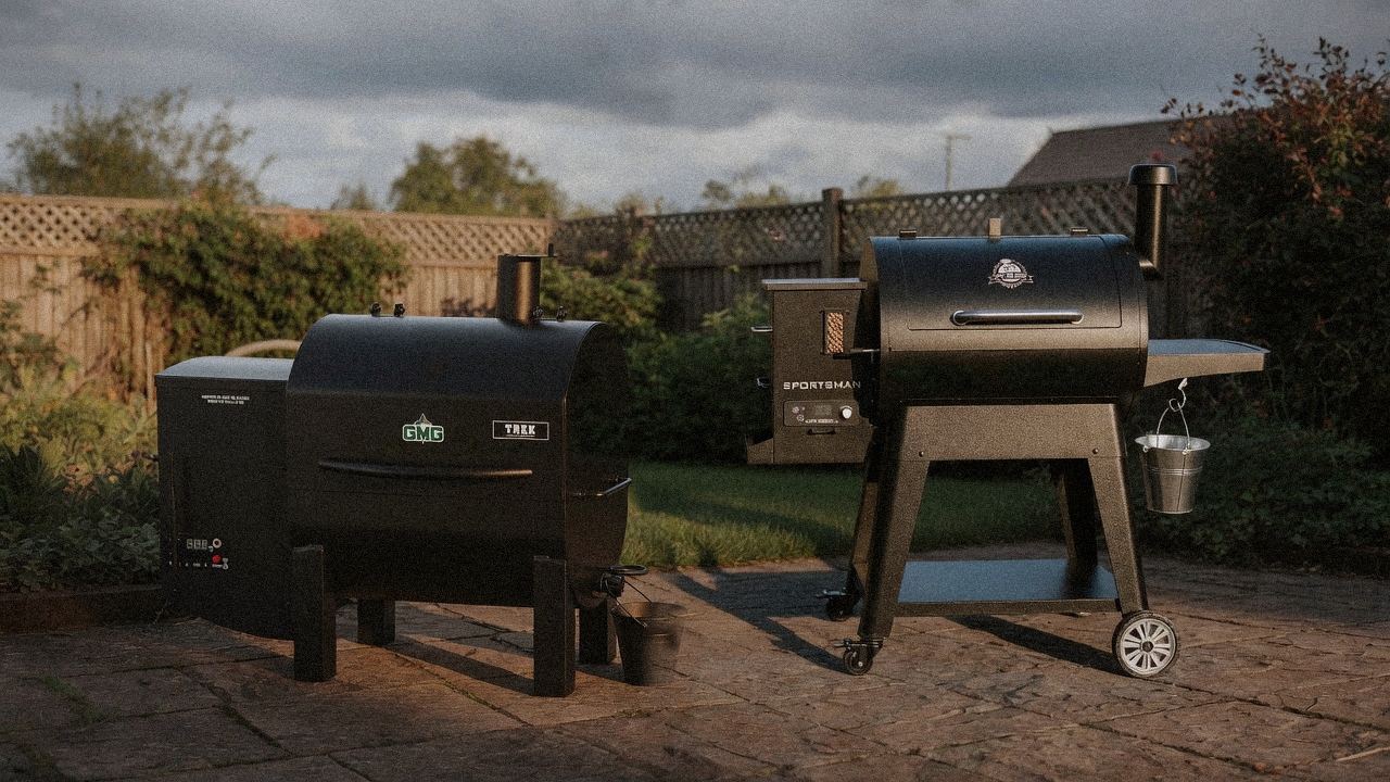 Morning patio with the Green Mountain Grills Trek and the Pit Boss Sportsman, unboxing-day mood