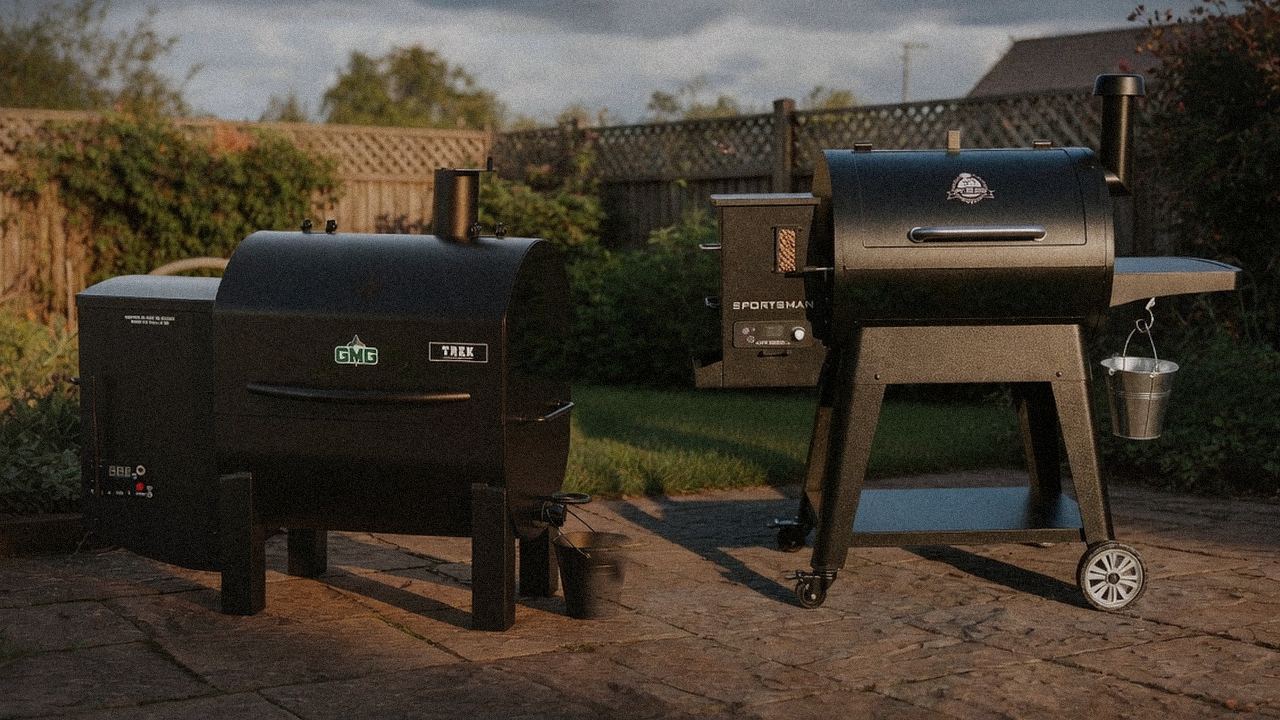 Green Mountain Grills Trek standing next to Pit Boss Sportsman, showing the size and price-tier gap