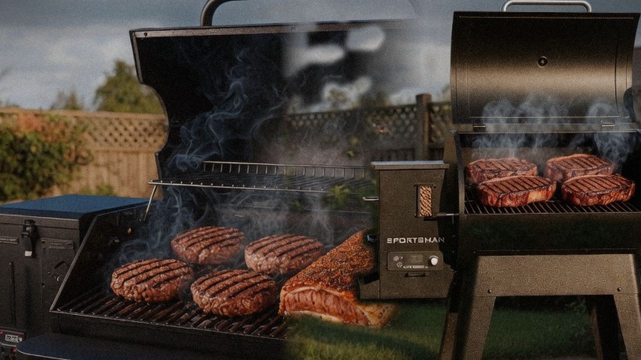 GMG Peak Prime 2.0 beside Pit Boss Sportsman, official product photography on a dark steel panel