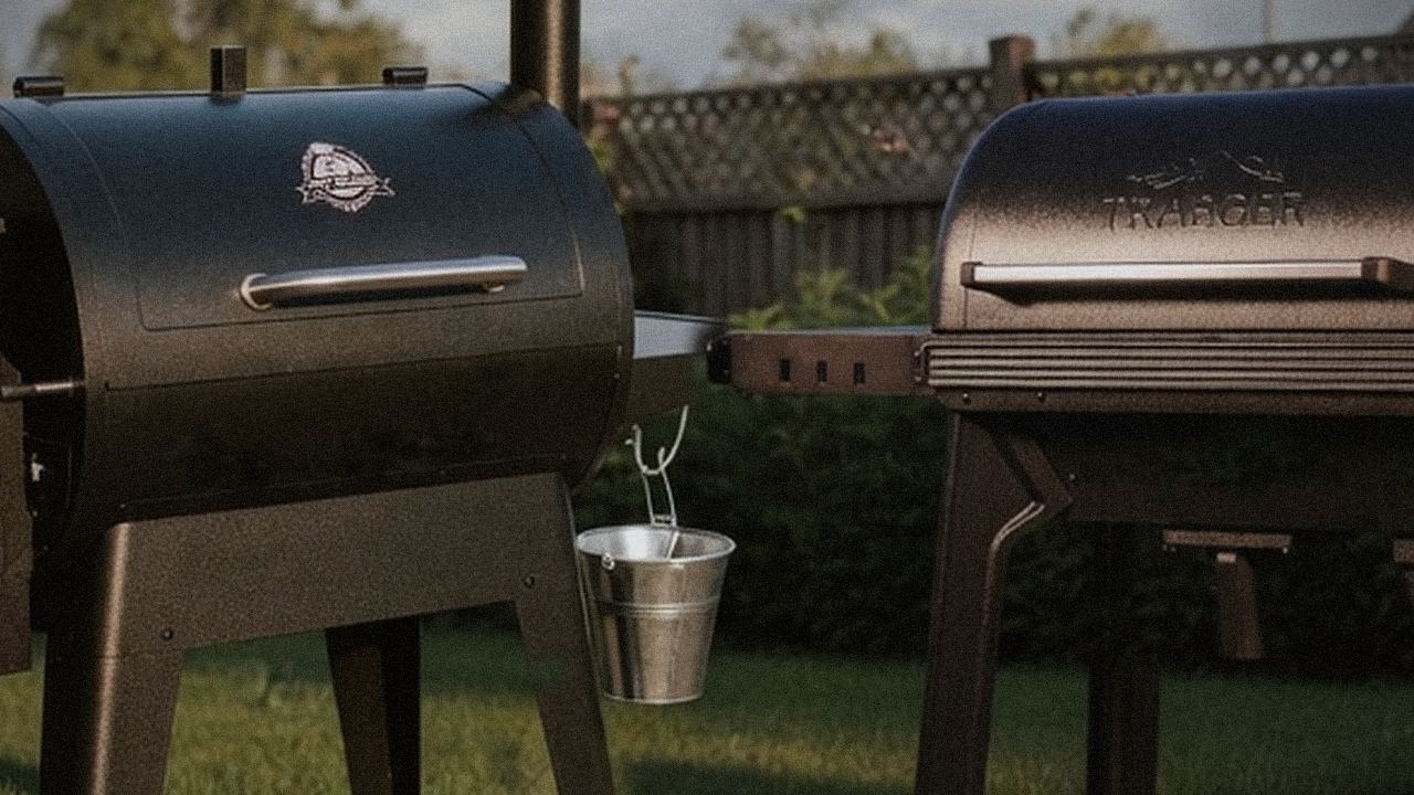 Pit Boss Navigator 850 and Traeger Ironwood starting up, controllers lit