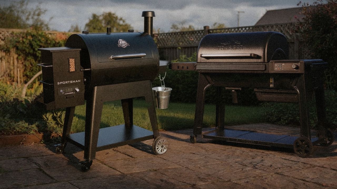 Pit Boss Navigator 850 standing next to Traeger Timberline, showing the size and price-tier gap