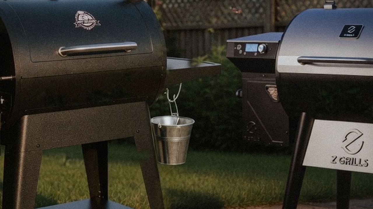 Pit Boss Sportsman beside Z Grills 700 Series, official product photography on a dark steel panel