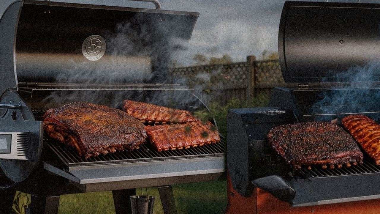Searing and grate view: recteq Flagship 1600 next to Yoder Smokers YS640s