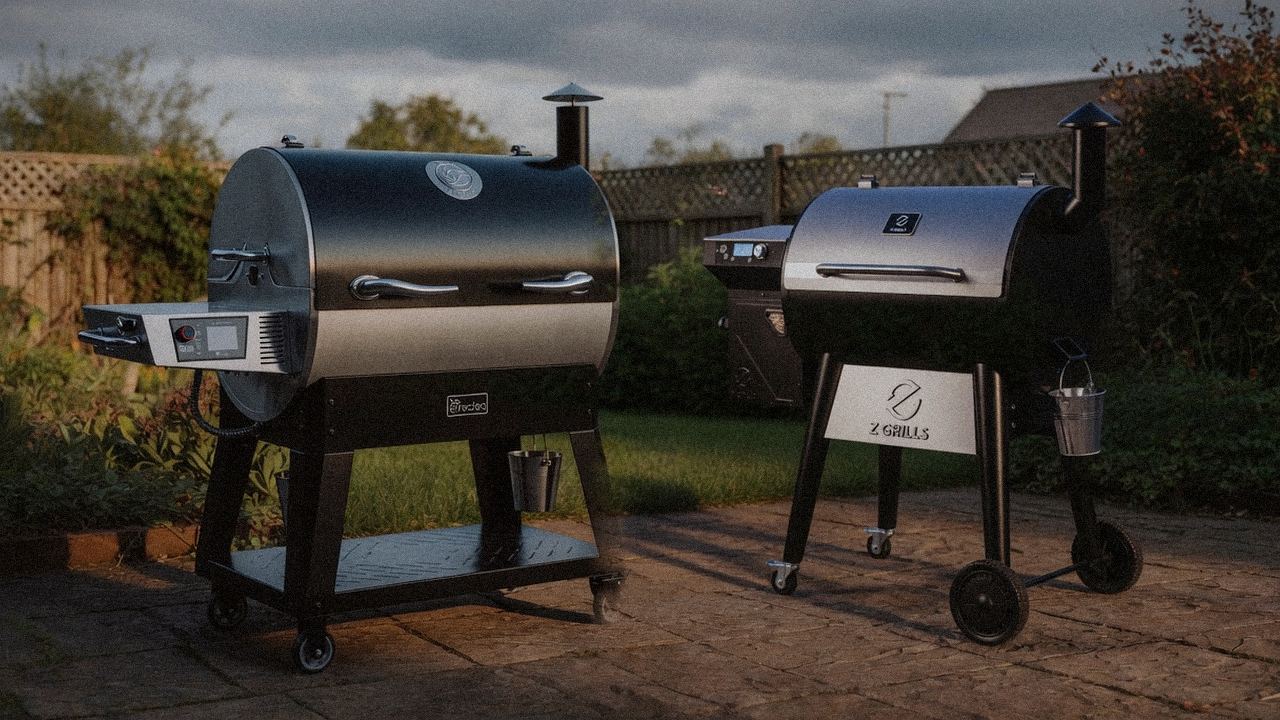 recteq Flagship 1600 beside Z Grills 700 Series, official product photography on a dark steel panel