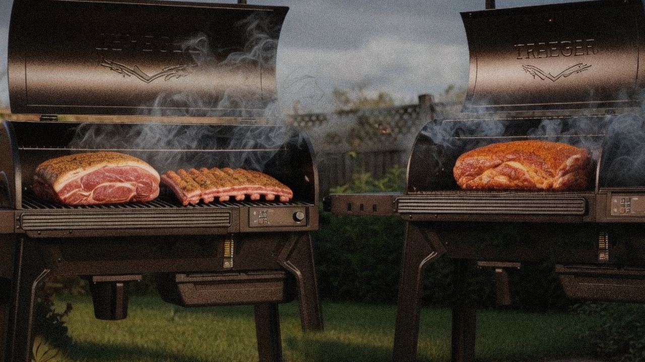 Searing and grate view: Traeger Ironwood next to Traeger Woodridge Pro