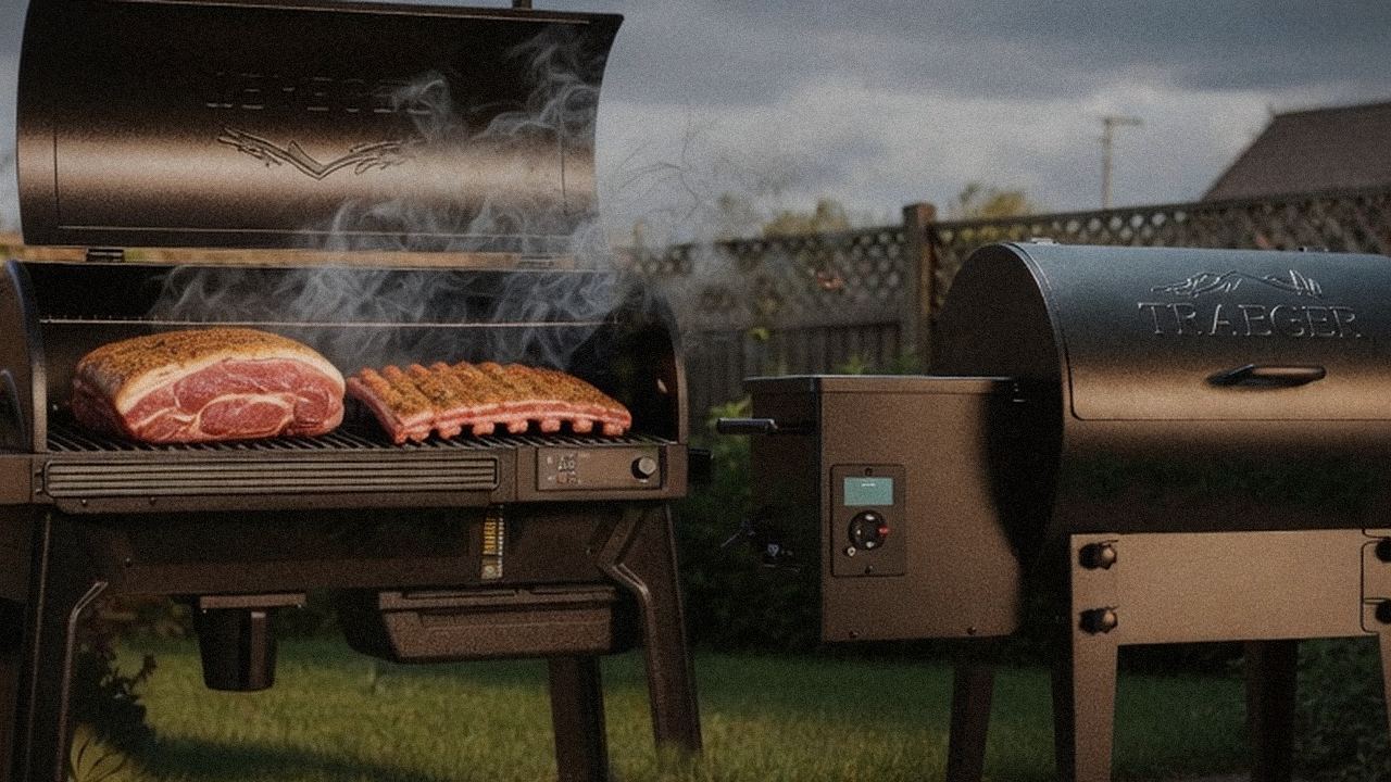 Searing and grate view: Traeger Pro 780 next to Traeger Tailgater 20