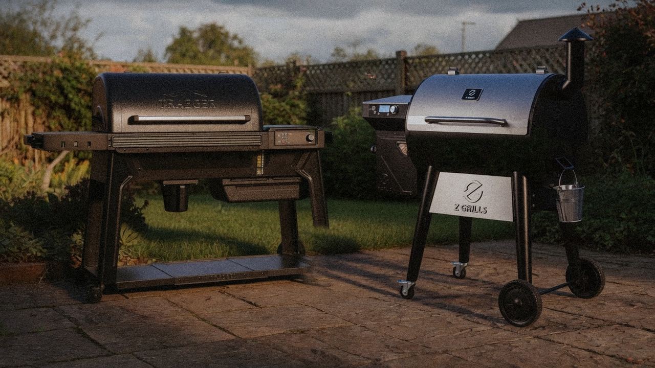 Traeger Pro 780 standing next to Z Grills 700 Series (ZPG-7002), showing the size and price-tier gap