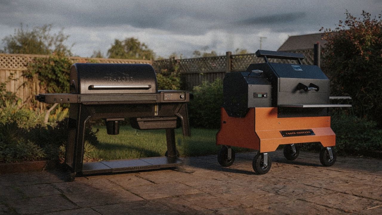 Morning patio with the Traeger Timberline and the Yoder Smokers YS640s, unboxing-day mood