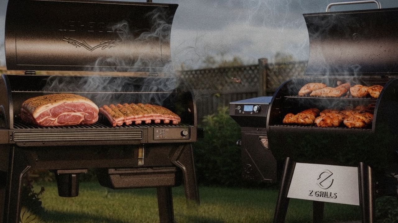 Searing and grate view: Traeger Timberline next to Z Grills 700 Series (ZPG-7002)