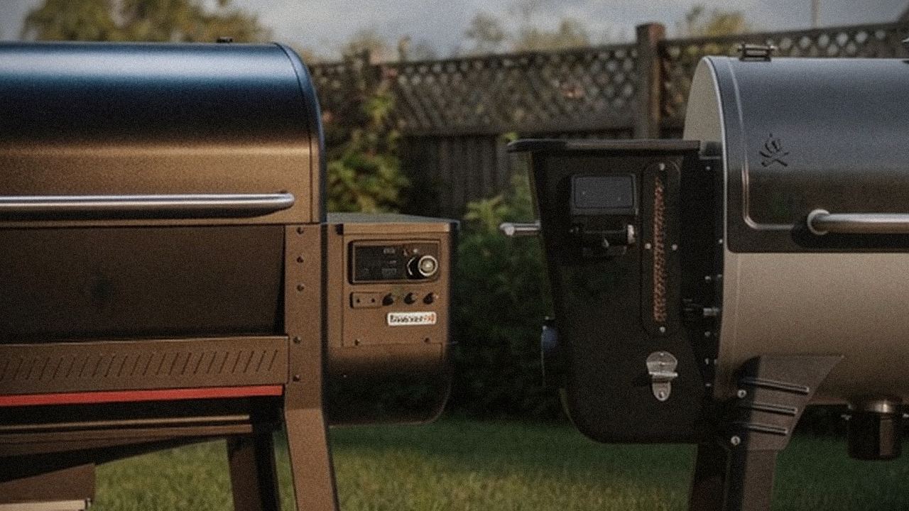 Weber Searwood XL 600 and Camp Chef Woodwind Pro WiFi 24 starting up, controllers lit