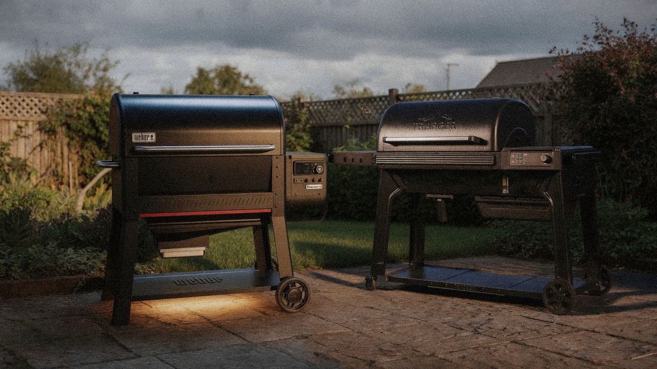 Morning patio with the Weber Searwood XL 600 and the Traeger Pro 780, unboxing-day mood