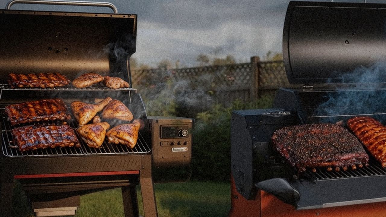 Searing and grate view: Weber Searwood XL 600 next to Yoder Smokers YS640s